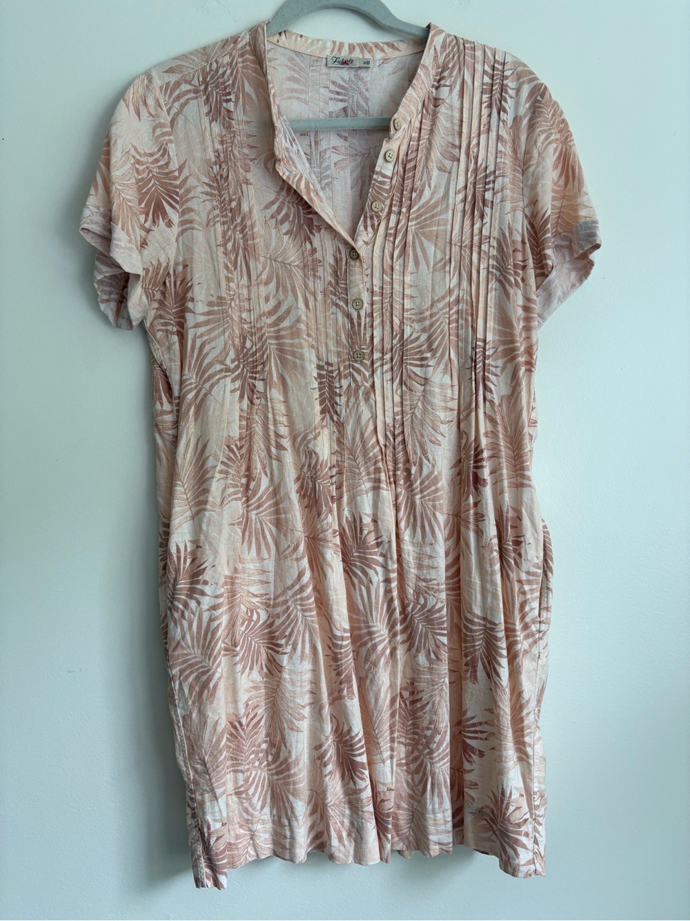 Faherty Gemina Dress Peach Tropical Palms Womens Linen Blend Sz M Beach Vacation - Picture 3 of 11